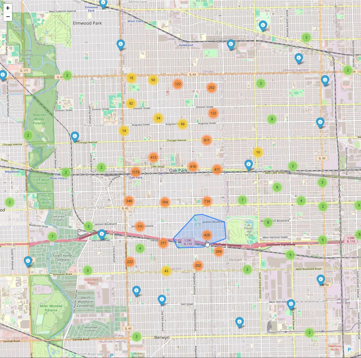 Oak Park crime tracker map